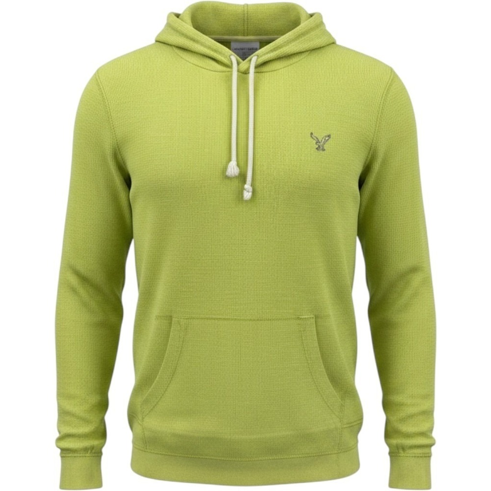 American Eagle Lime Green Waffle Knit Thermal Hoodie Athletic Fit Women Medium